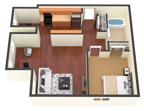 a floor plan of a house with a bedroom and a living room